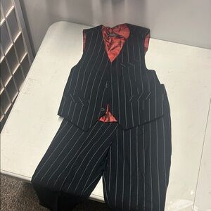 Classic Boys Pinstripe Vest and Pants Set with Red Lining